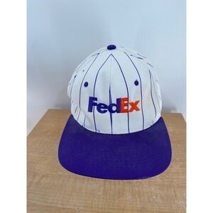 Vintage FedEx Pinstripe Snapback Hat Yupoong White Purple Made in Korea